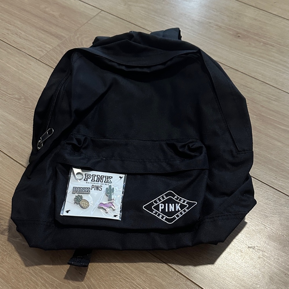 Victoria Secret Pink Black Backpack with Pins